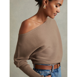 REISS LORNA Asymmetric Draped Knitted Top